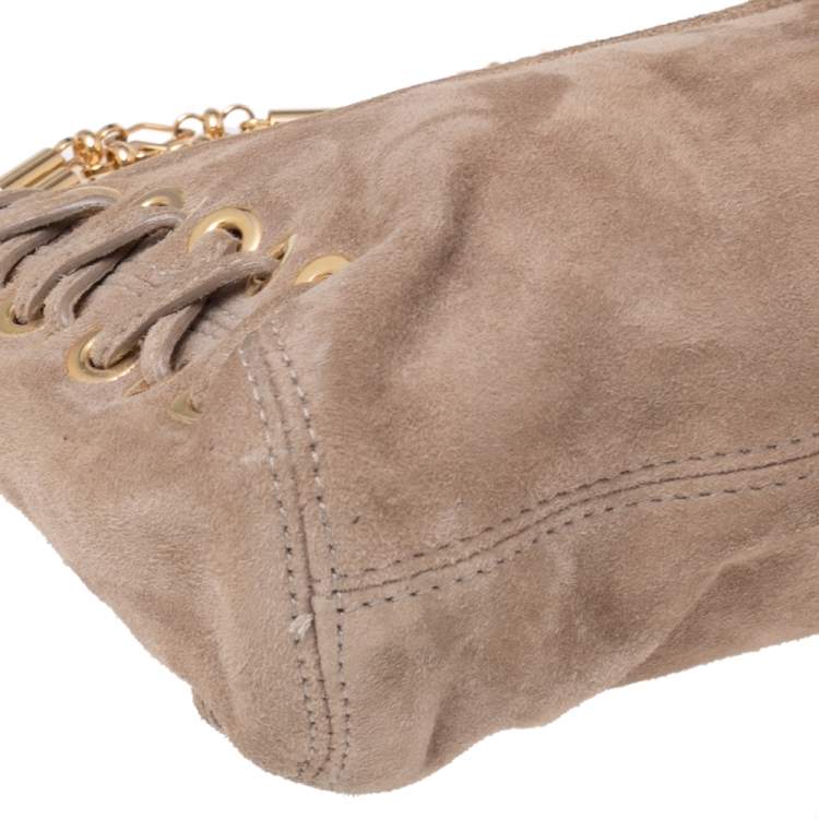 Pre Owned Roberto Cavalli Beige Suede Stitch Detail Turnlock Flap Clutch