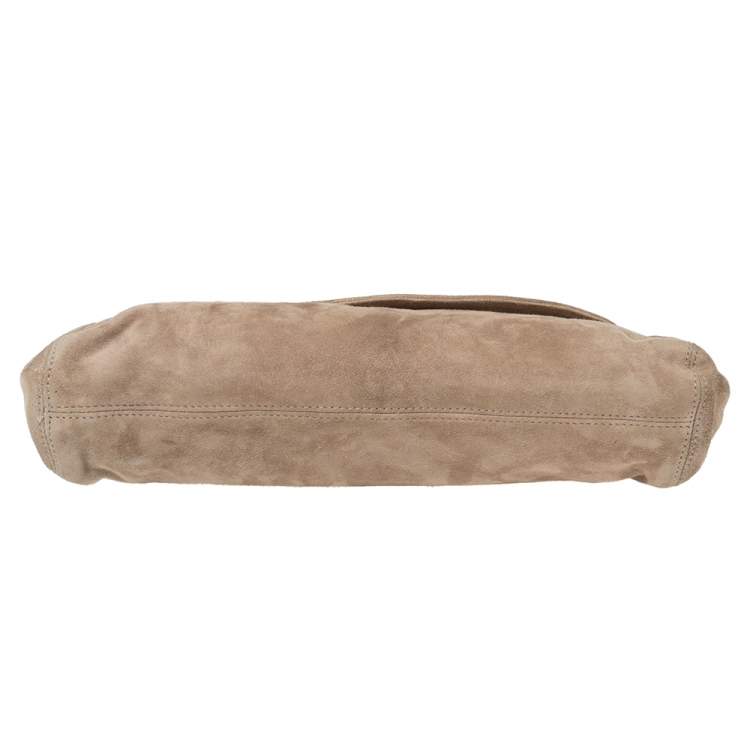 Pre Owned Roberto Cavalli Beige Suede Stitch Detail Turnlock Flap Clutch