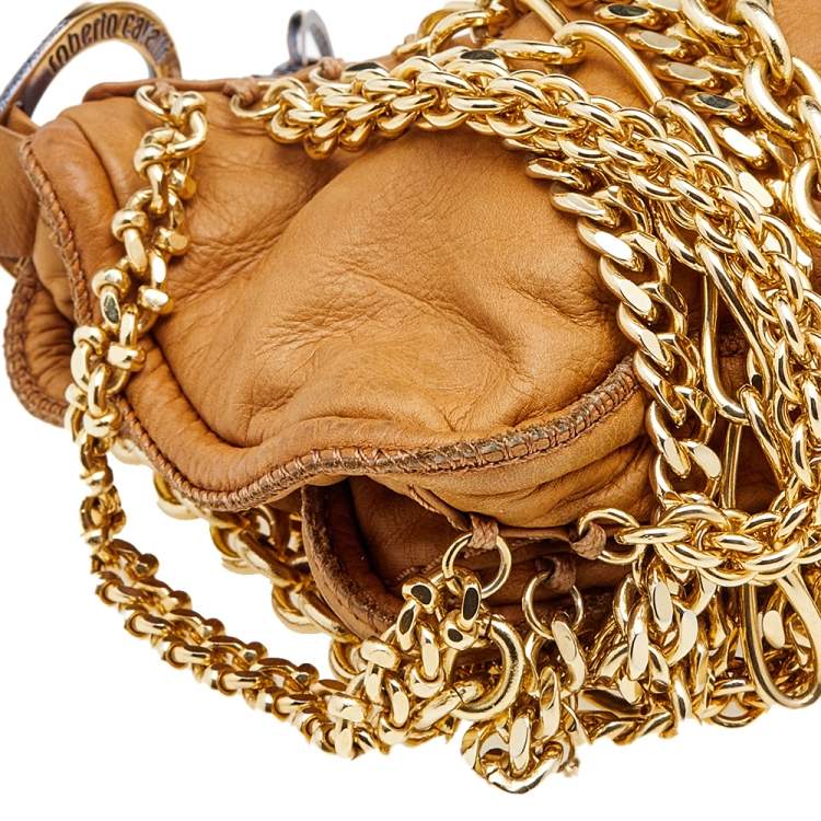 Pre Owned Roberto Cavalli Brown Leather Chain Link Baguette