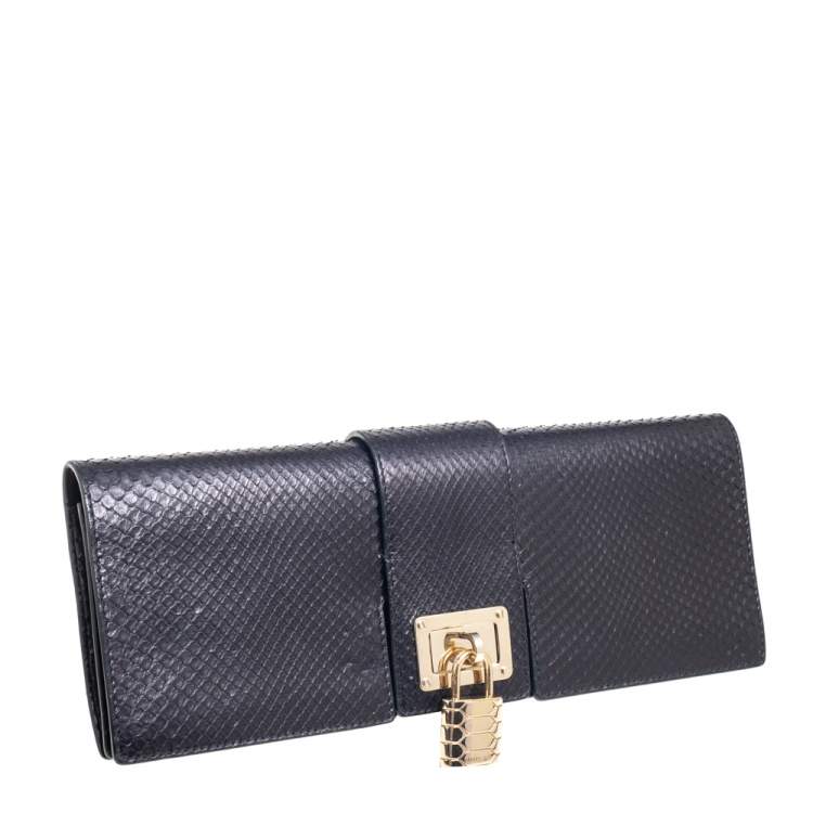 Pre Owned Roberto Cavalli Black Python Padlock Embellished Clutch