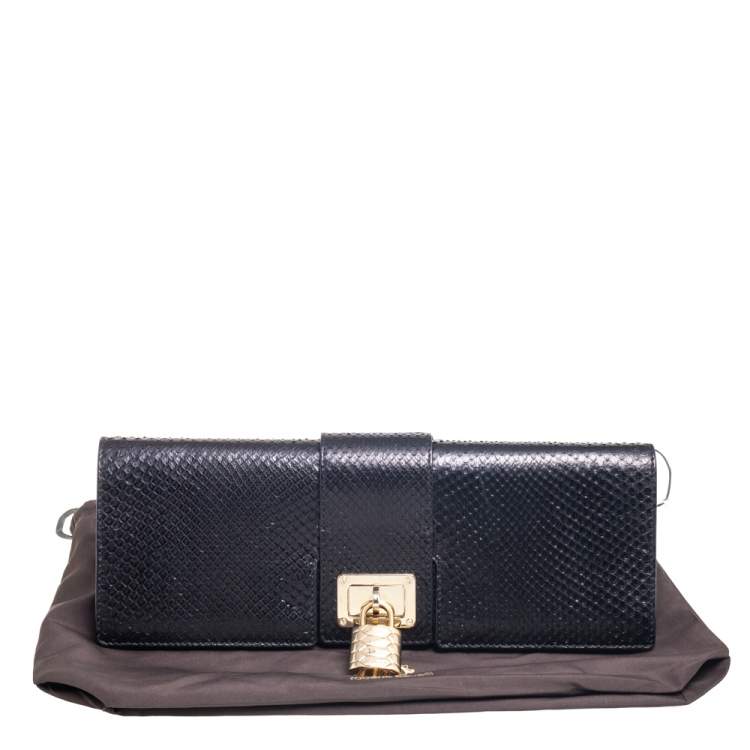 Pre Owned Roberto Cavalli Black Python Padlock Embellished Clutch