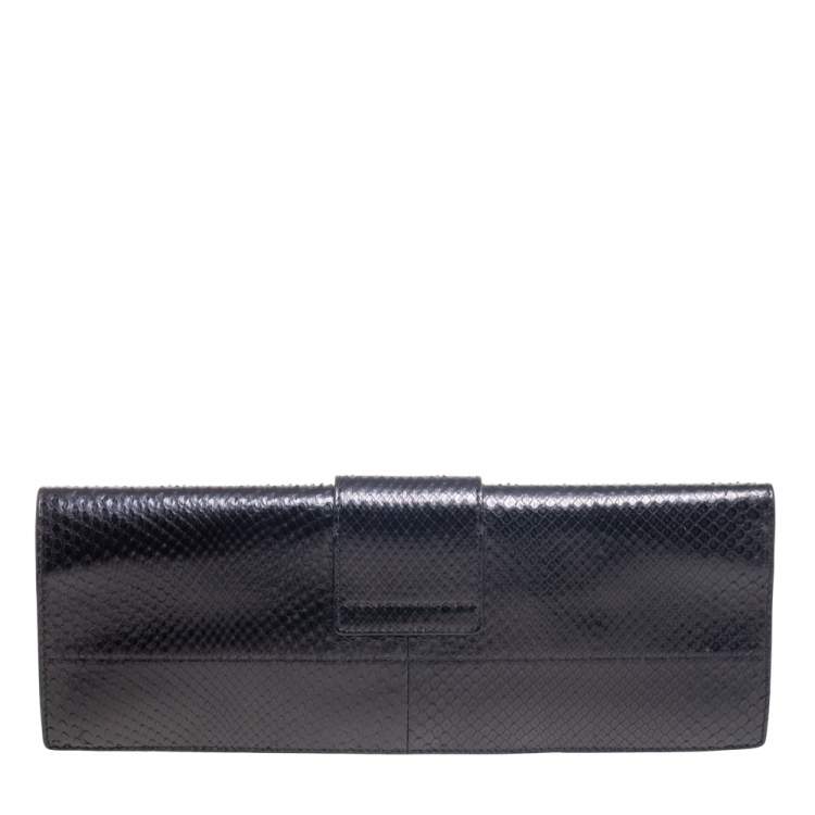 Pre Owned Roberto Cavalli Black Python Padlock Embellished Clutch