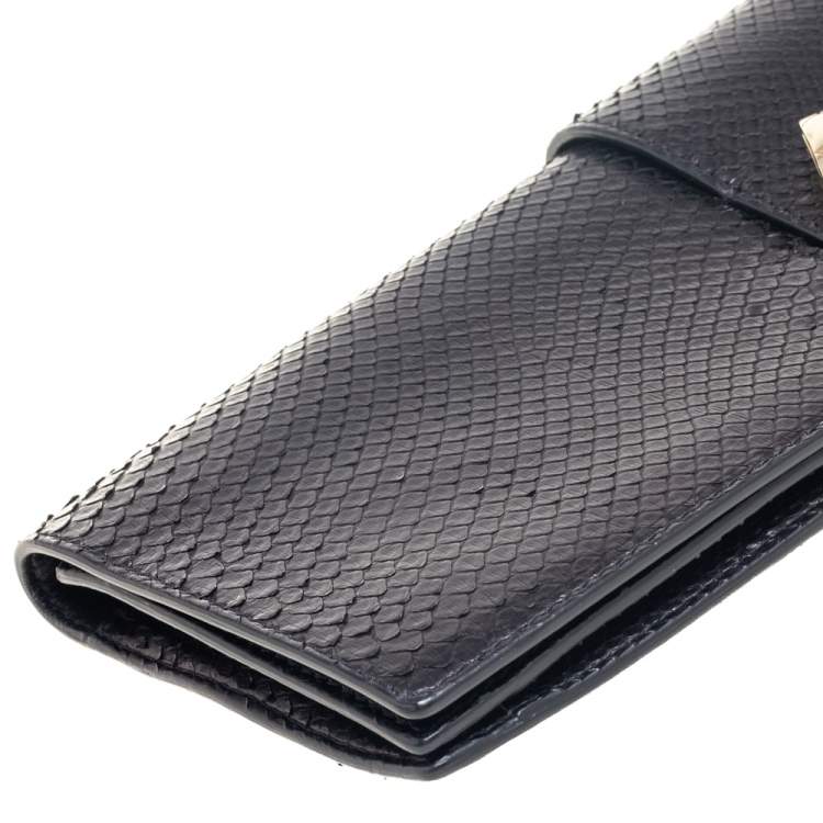 Pre Owned Roberto Cavalli Black Python Padlock Embellished Clutch