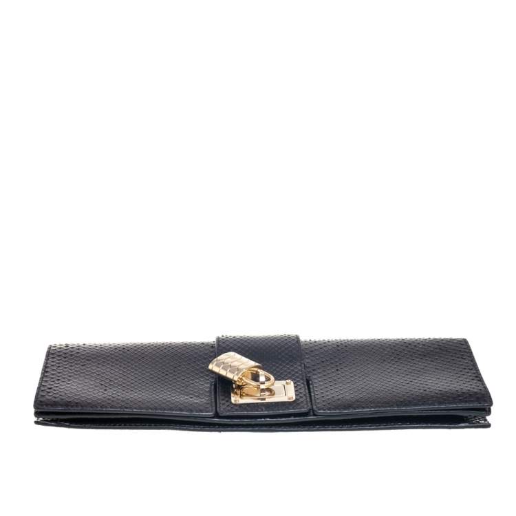 Pre Owned Roberto Cavalli Black Python Padlock Embellished Clutch