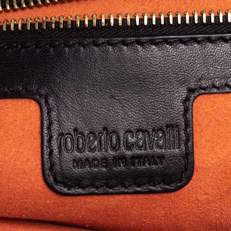 Pre Owned Roberto Cavalli Black Python Padlock Embellished Clutch