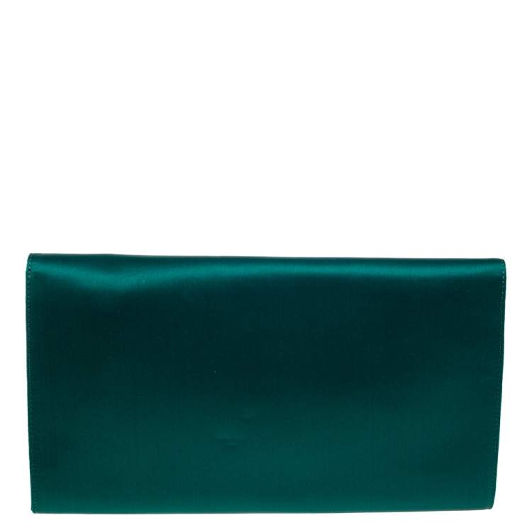 Pre Owned Roberto Cavalli Green Satin Bee Embellished Clutch 