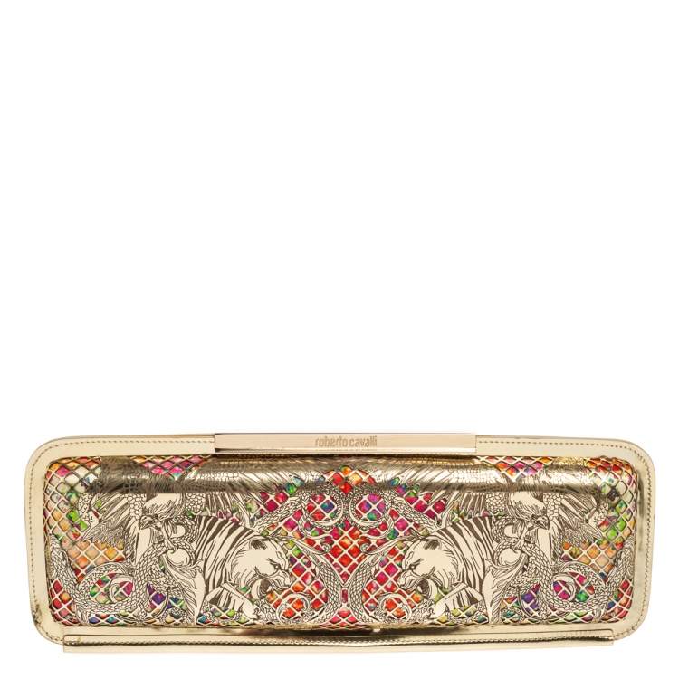 Roberto Cavalli Gold Laser Cut Laminated Leather and Floral Fabric ...