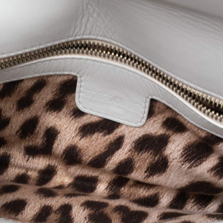 Pre Owned Roberto Cavalli White Python Logo Clutch