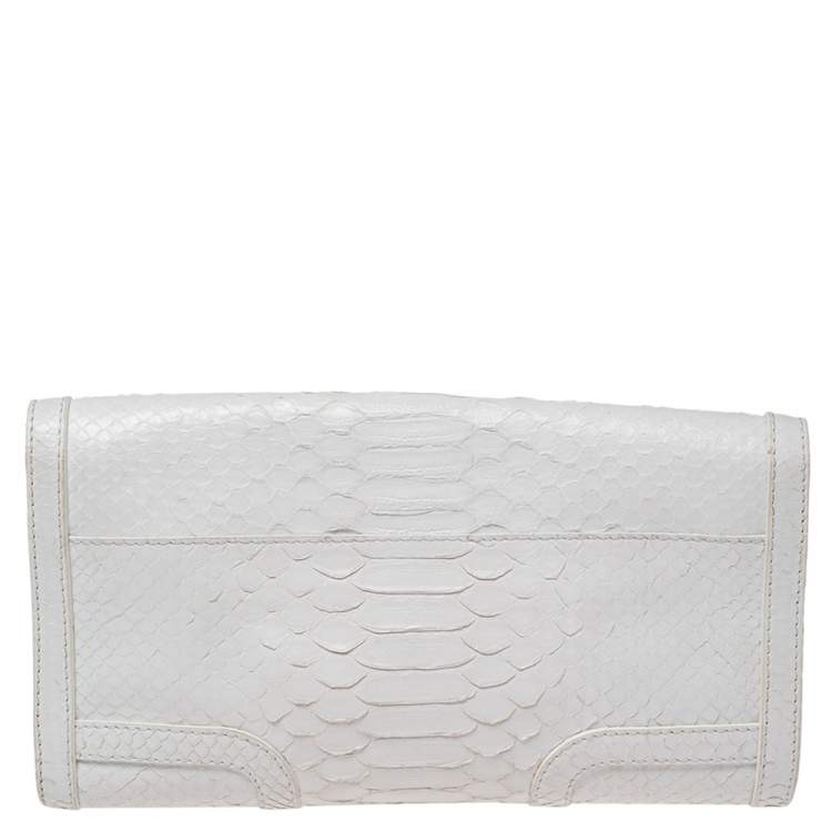 Pre Owned Roberto Cavalli White Python Logo Clutch