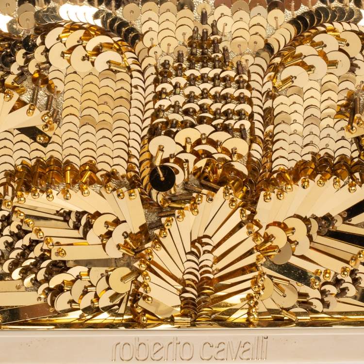 Pre Owned Roberto Cavalli Gold Sequins and Leather Flap Chain Clutch