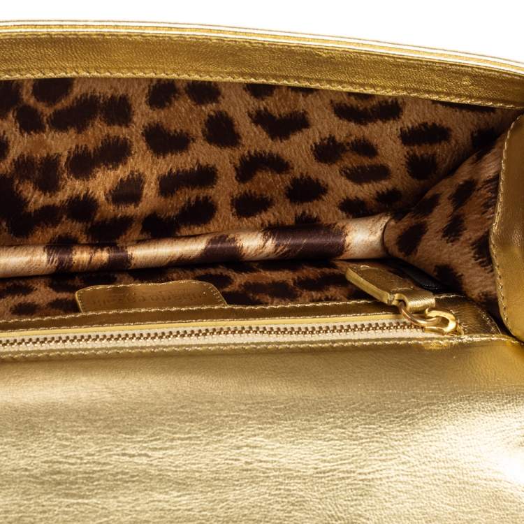Pre Owned Roberto Cavalli Gold Sequins and Leather Flap Chain Clutch