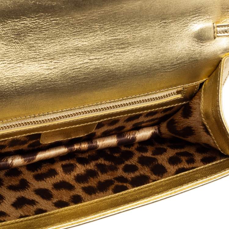 Pre Owned Roberto Cavalli Gold Sequins and Leather Flap Chain Clutch