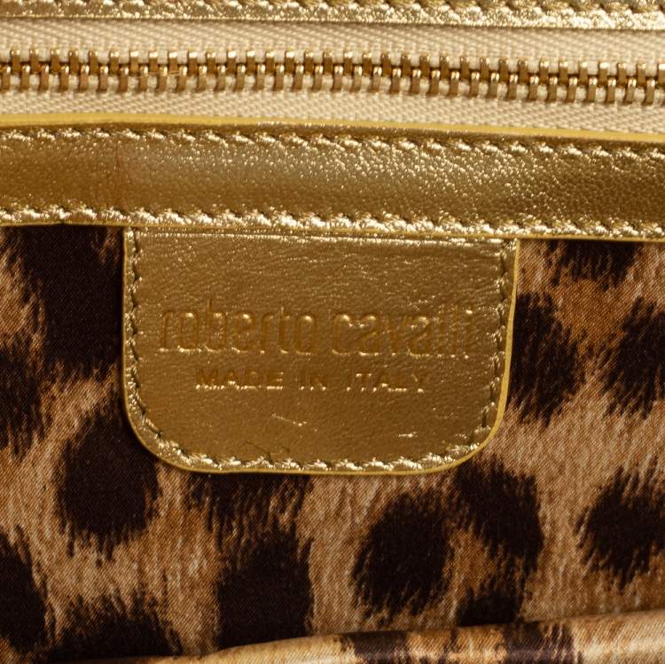 Pre Owned Roberto Cavalli Gold Sequins and Leather Flap Chain Clutch