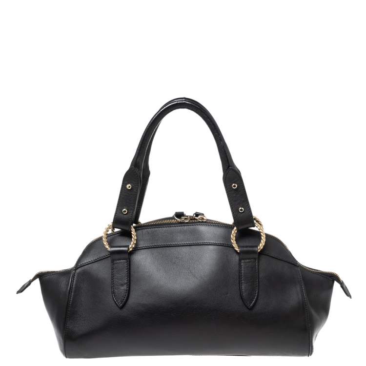 Pre Owned Roberto Cavalli Black Leather Front Pocket Satchel
