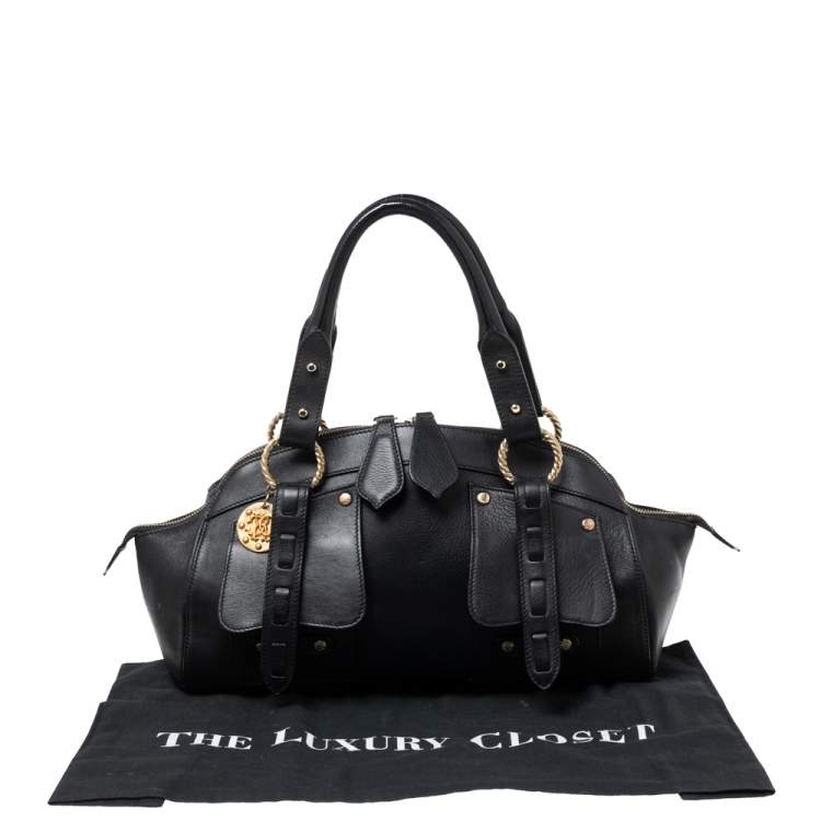 Pre Owned Roberto Cavalli Black Leather Front Pocket Satchel