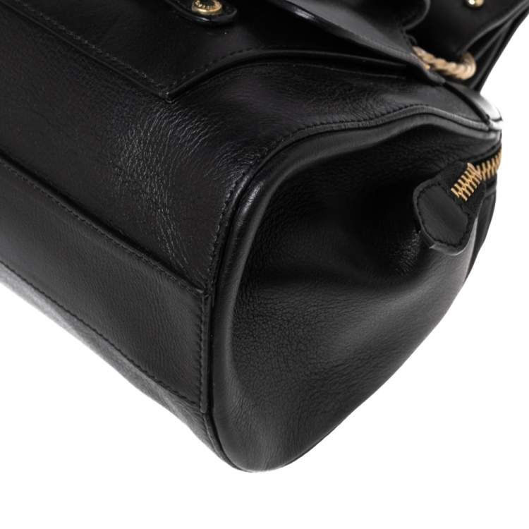 Pre Owned Roberto Cavalli Black Leather Front Pocket Satchel