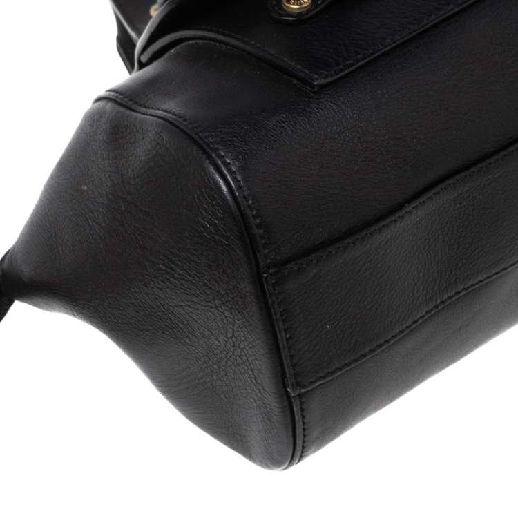 Pre Owned Roberto Cavalli Black Leather Front Pocket Satchel