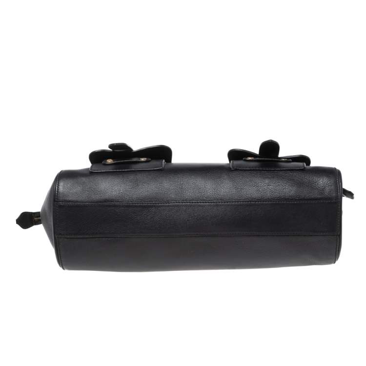 Pre Owned Roberto Cavalli Black Leather Front Pocket Satchel