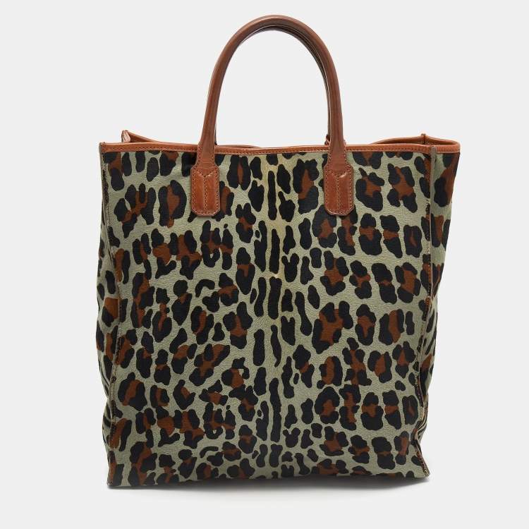 Pre Owned Roberto Cavalli Multicolor Leopard Print Calfhair and Leather Tote