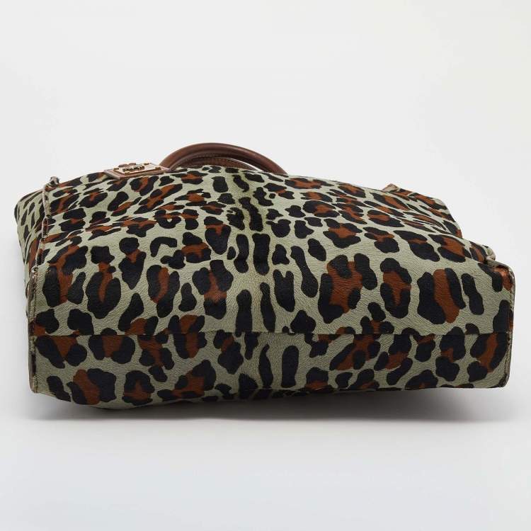 Pre Owned Roberto Cavalli Multicolor Leopard Print Calfhair and Leather Tote