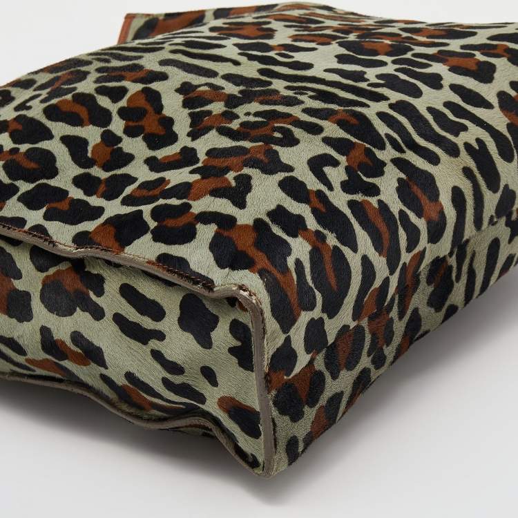 Pre Owned Roberto Cavalli Multicolor Leopard Print Calfhair and Leather Tote