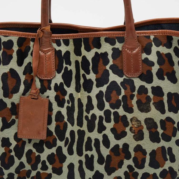 Pre Owned Roberto Cavalli Multicolor Leopard Print Calfhair and Leather Tote