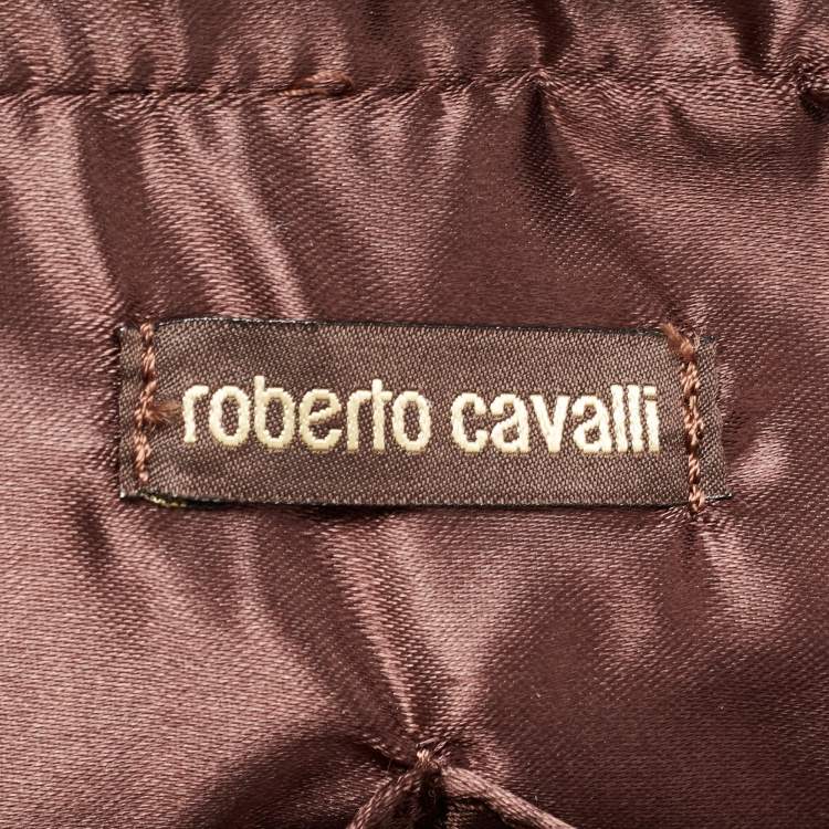 Pre Owned Roberto Cavalli Beige/Brown Leopard Print Satin and Leather Diaper Bag