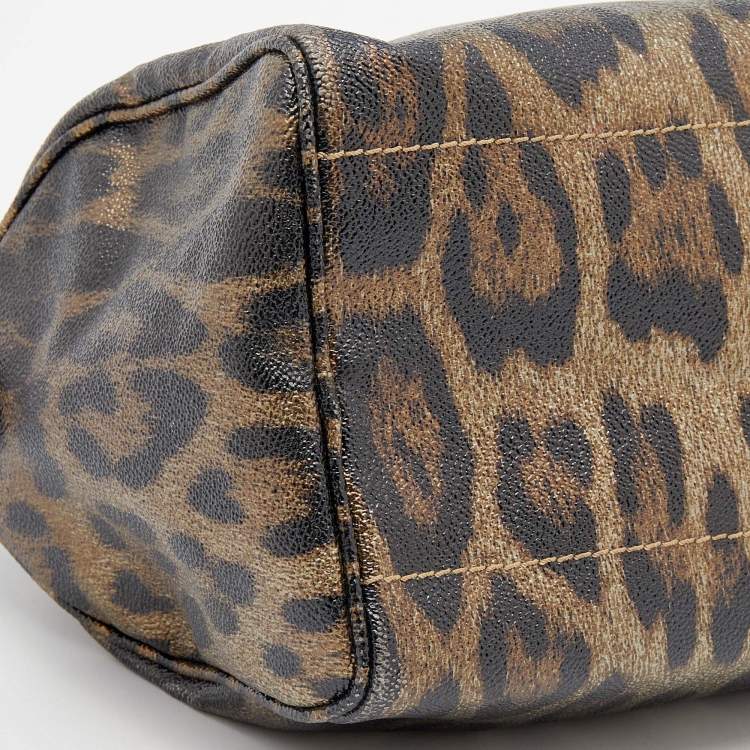 Pre Owned Roberto Cavalli Brown Leopard Print Coated Canvas and Leather Satchel