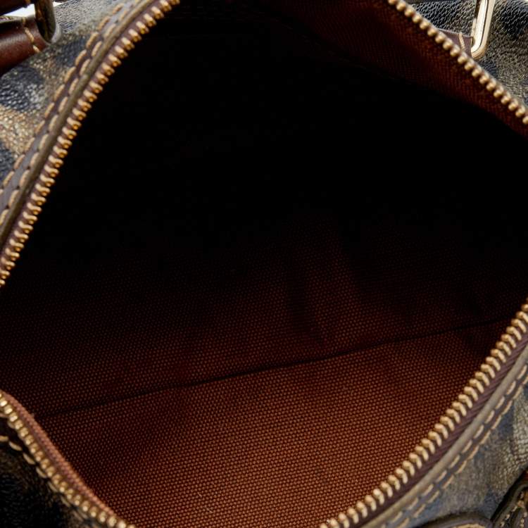 Pre Owned Roberto Cavalli Brown Leopard Print Coated Canvas and Leather Satchel