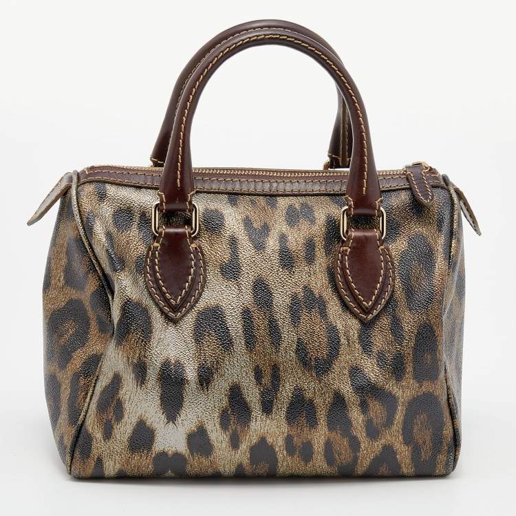 Pre Owned Roberto Cavalli Brown Leopard Print Coated Canvas and Leather Satchel
