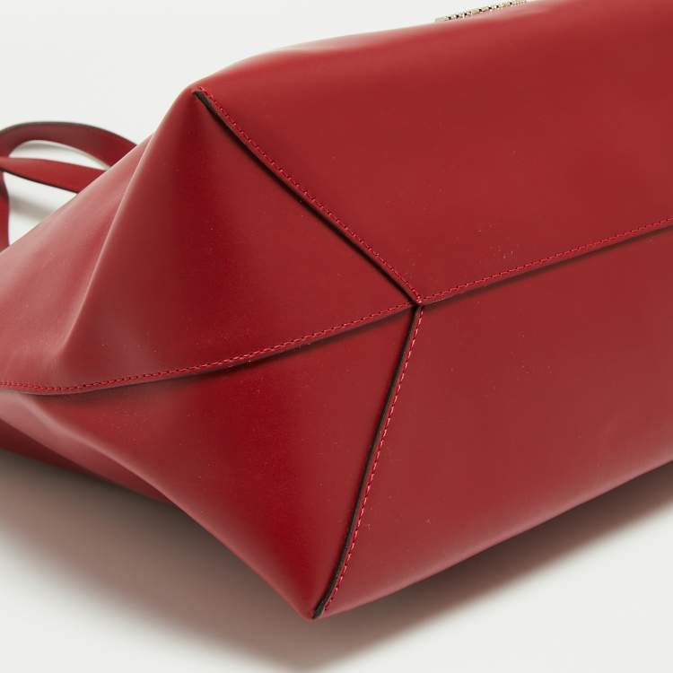 Pre Owned Roberto Cavalli Red Leather Logo Flap Shopper Tote