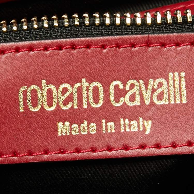Pre Owned Roberto Cavalli Red Leather Logo Flap Shopper Tote