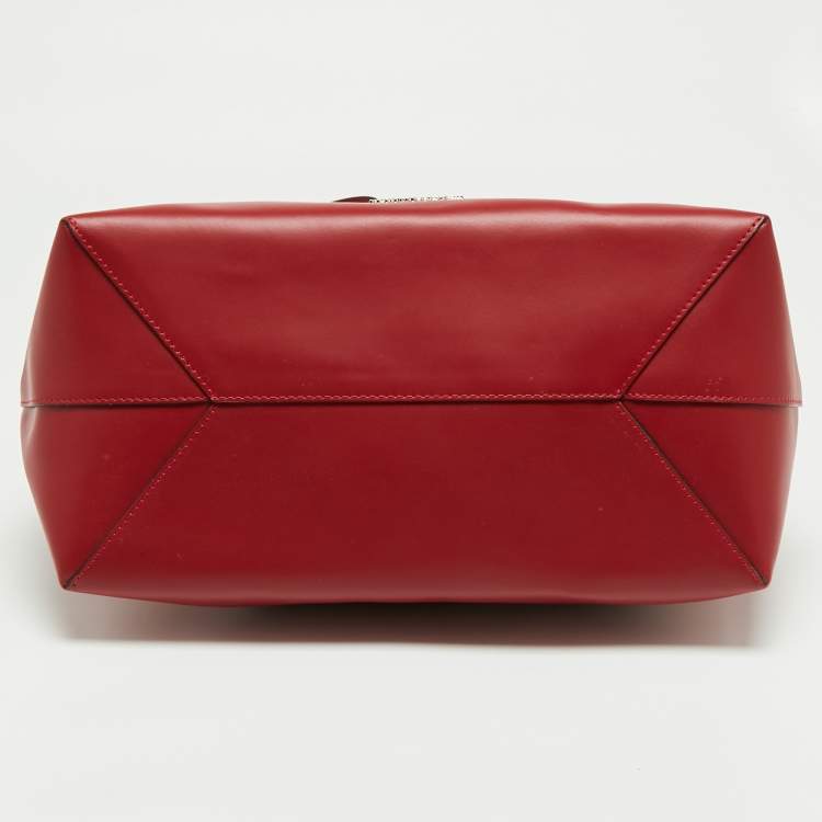 Pre Owned Roberto Cavalli Red Leather Logo Flap Shopper Tote
