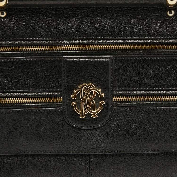 Pre Owned Roberto Cavalli Black Leather Zip Detail Chain Shoulder Bag