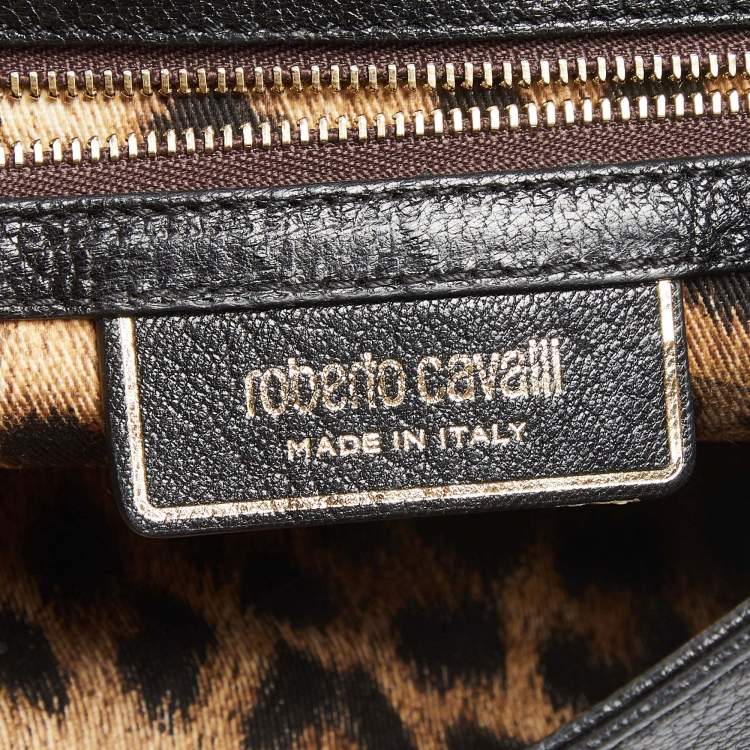 Pre Owned Roberto Cavalli Black Leather Zip Detail Chain Shoulder Bag