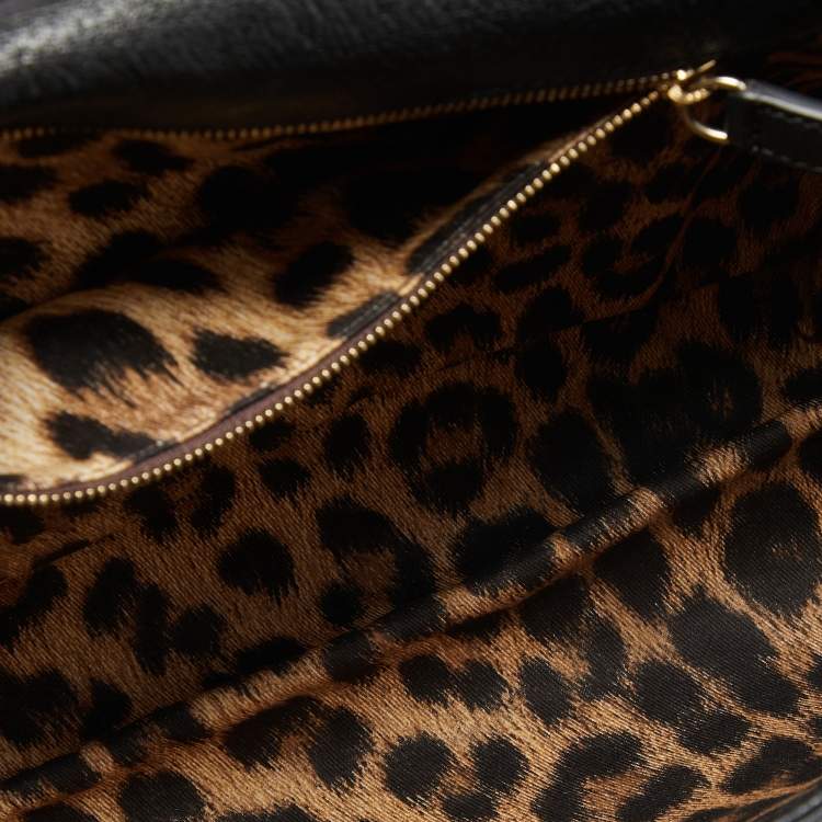 Pre Owned Roberto Cavalli Black Leather Zip Detail Chain Shoulder Bag