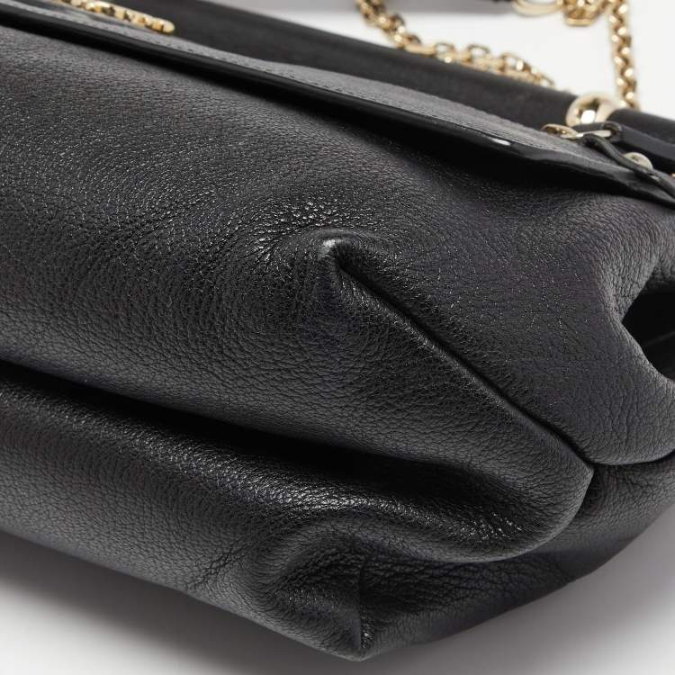 Pre Owned Roberto Cavalli Black Leather Zip Detail Chain Shoulder Bag