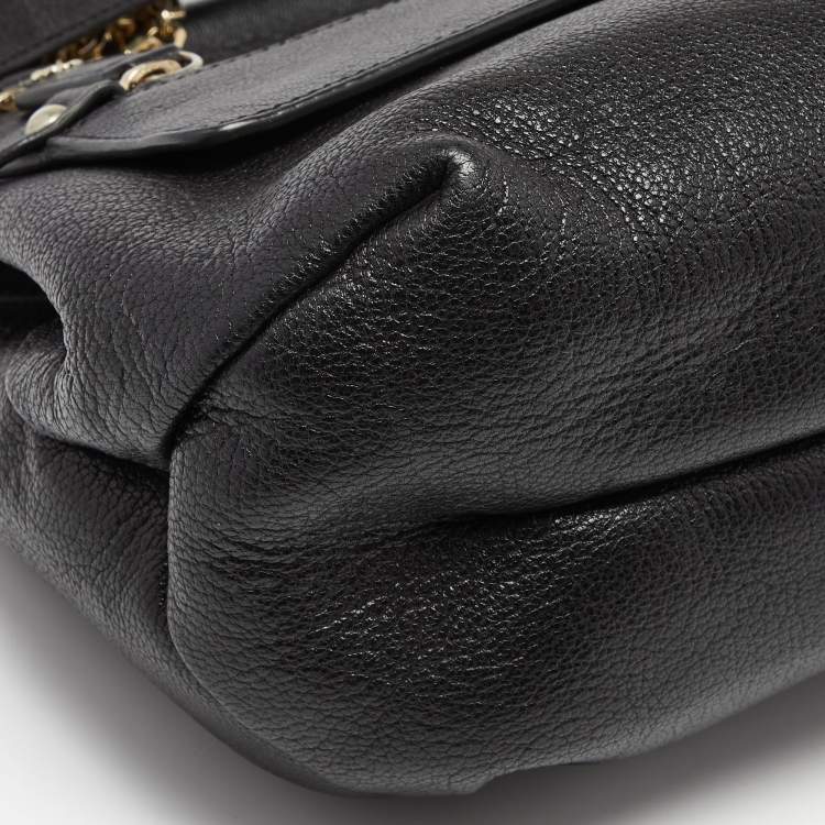 Pre Owned Roberto Cavalli Black Leather Zip Detail Chain Shoulder Bag