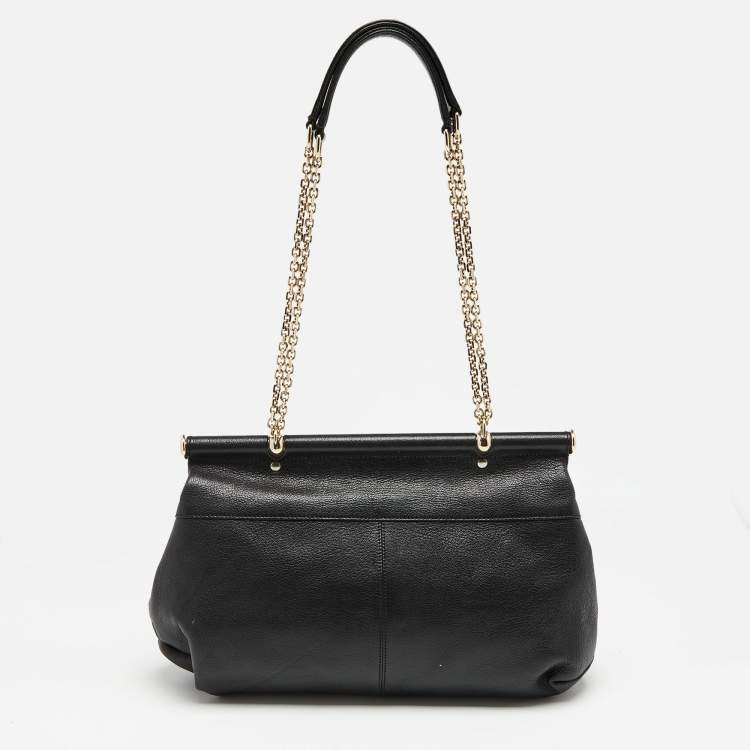 Pre Owned Roberto Cavalli Black Leather Zip Detail Chain Shoulder Bag