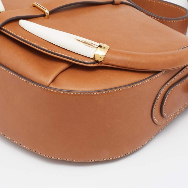 Pre Owned Roberto Cavalli Brown Leather Flap Crossbody Bag