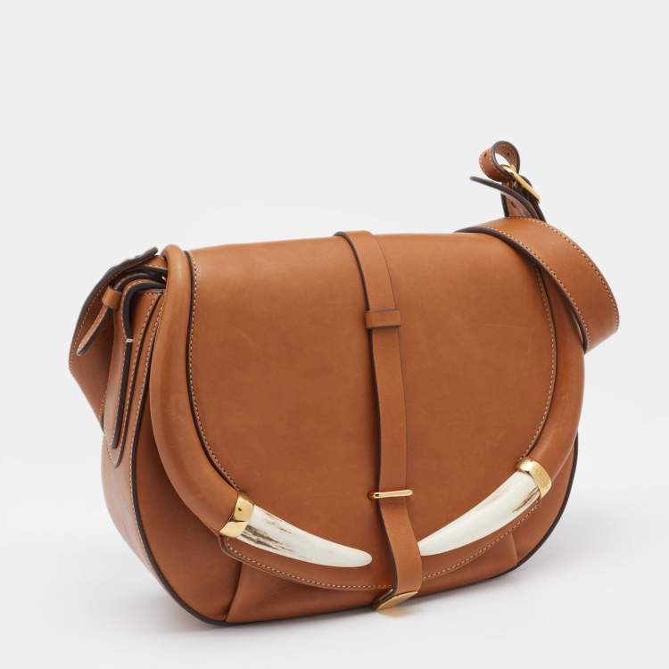 Pre Owned Roberto Cavalli Brown Leather Flap Crossbody Bag