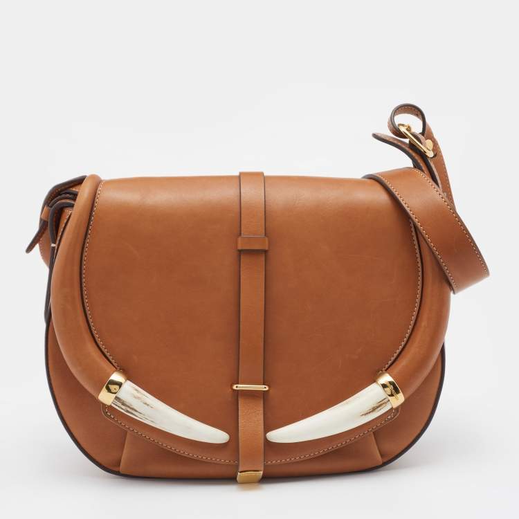 Pre Owned Roberto Cavalli Brown Leather Flap Crossbody Bag