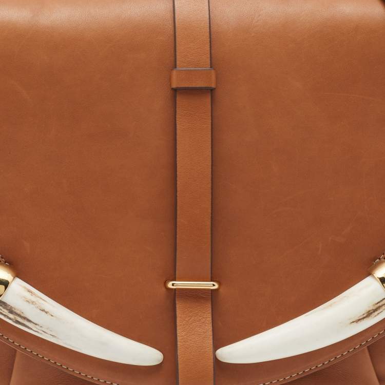 Pre Owned Roberto Cavalli Brown Leather Flap Crossbody Bag