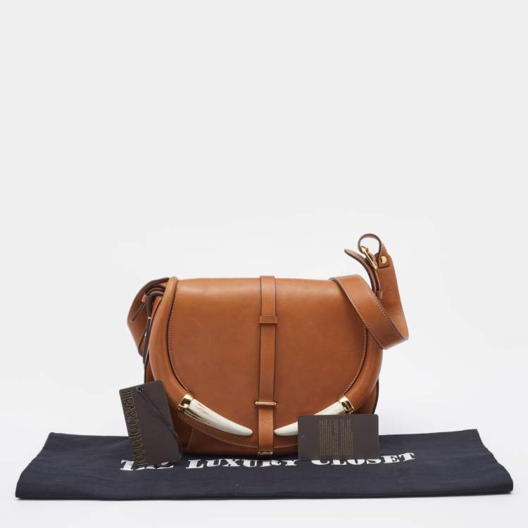 Pre Owned Roberto Cavalli Brown Leather Flap Crossbody Bag