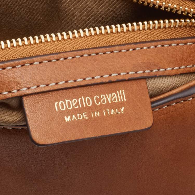 Pre Owned Roberto Cavalli Brown Leather Flap Crossbody Bag