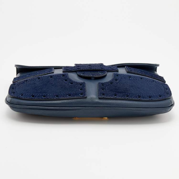 مملوكة مسبقًا Roberto Cavalli Blue Leather And Calf Hair Pouch