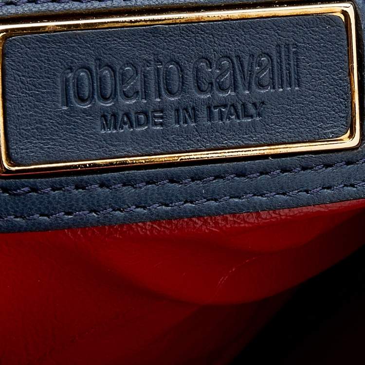 مملوكة مسبقًا Roberto Cavalli Blue Leather And Calf Hair Pouch