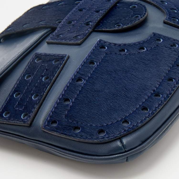 مملوكة مسبقًا Roberto Cavalli Blue Leather And Calf Hair Pouch