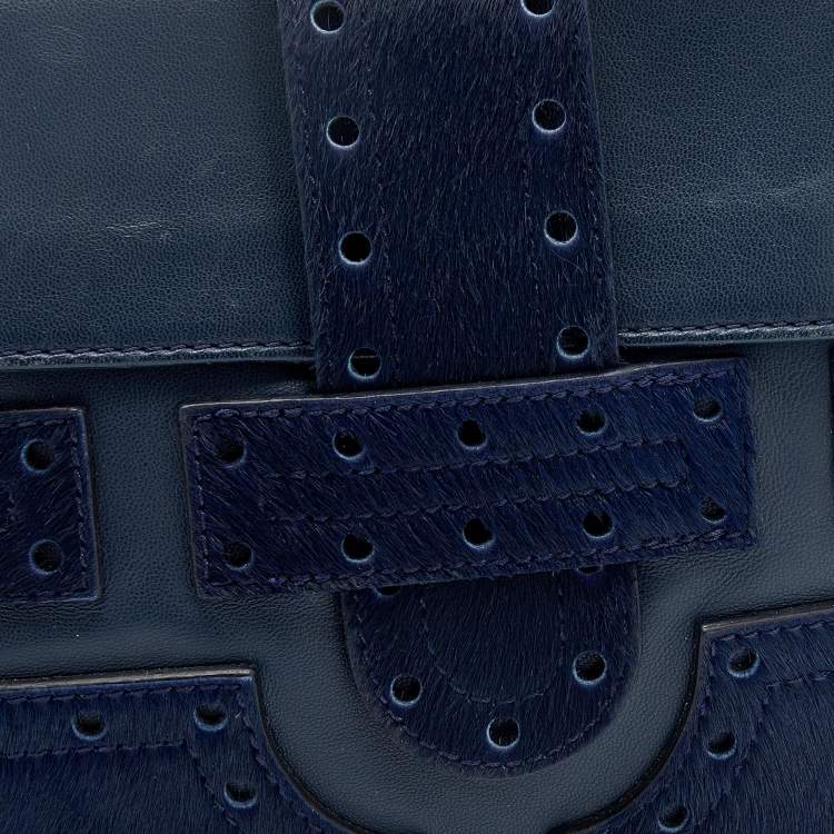 مملوكة مسبقًا Roberto Cavalli Blue Leather And Calf Hair Pouch