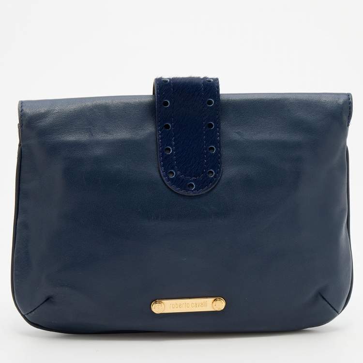 مملوكة مسبقًا Roberto Cavalli Blue Leather And Calf Hair Pouch